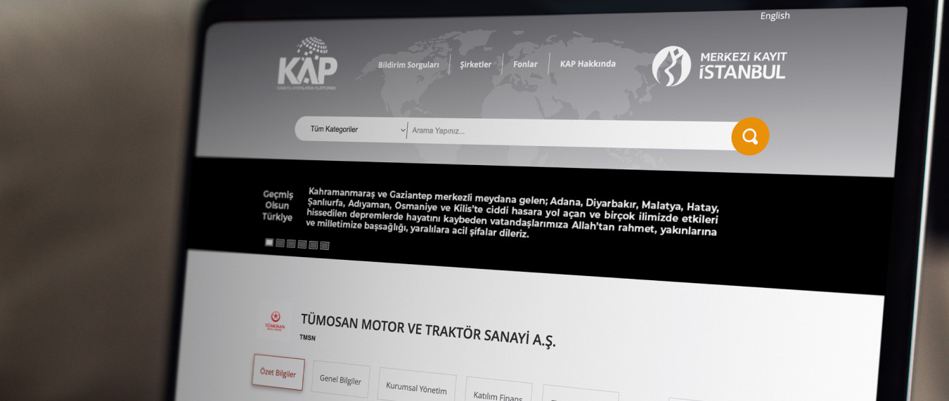 <p>Нажмите на ссылку ниже, чтобы получить доступ к сведениям Платформы публичного раскрытия информации (KAP) TÜMOSAN.</p>
